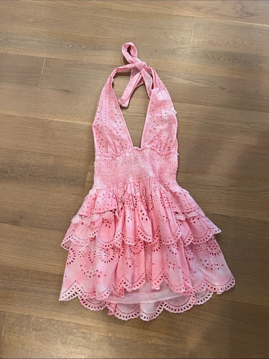 LoveShackFancy Dresses & Skirts - LoveShackFancy Pink Eyelet Halter Mini Dress
